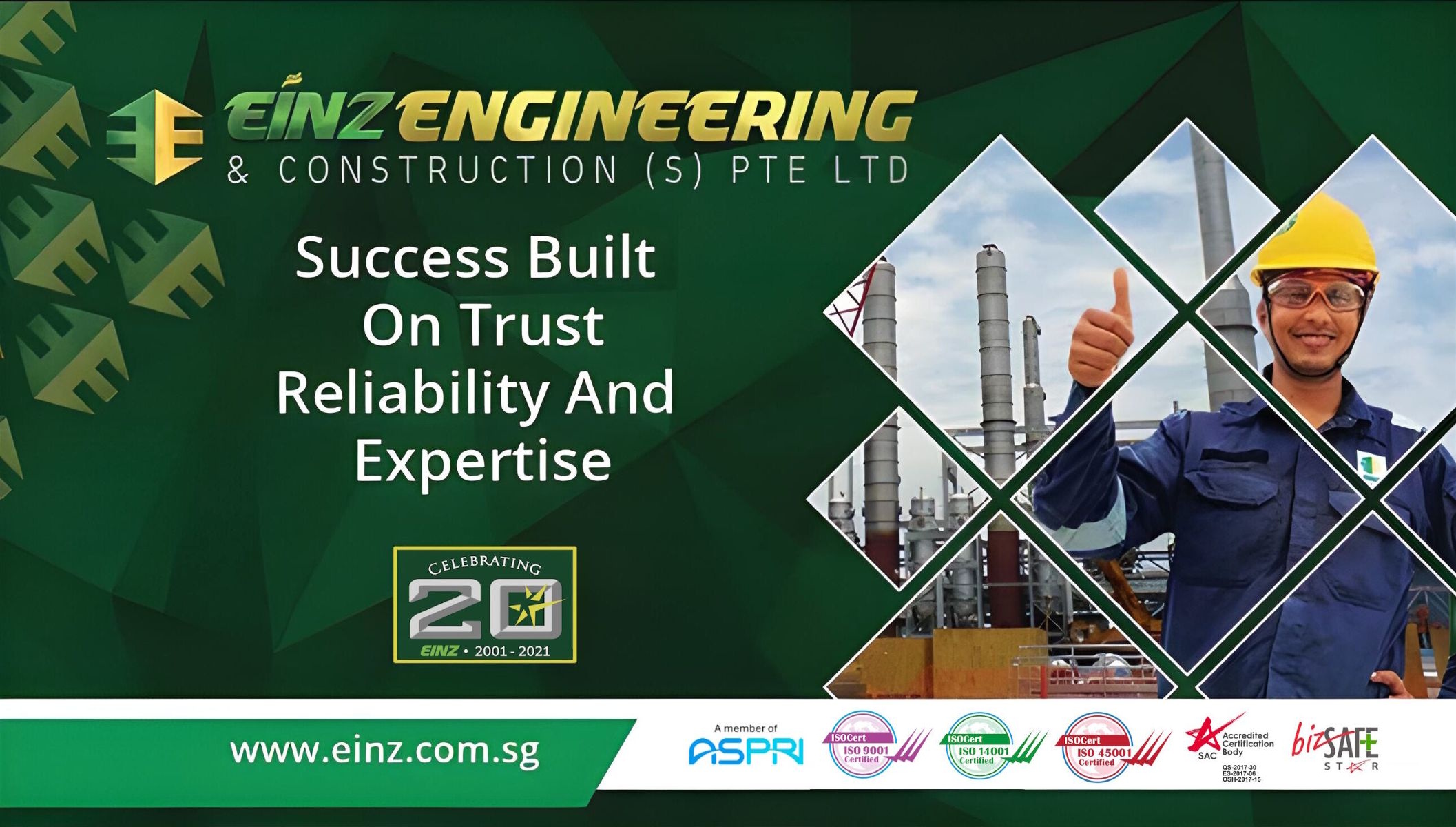 Einz Engineering banner: Success Built On Trust, Reliability And Expertise.
